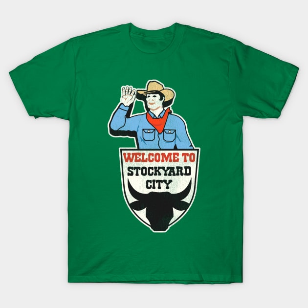 Retro Defunct STOCKYARD CITY Oklahoma Sign T-Shirt by darklordpug